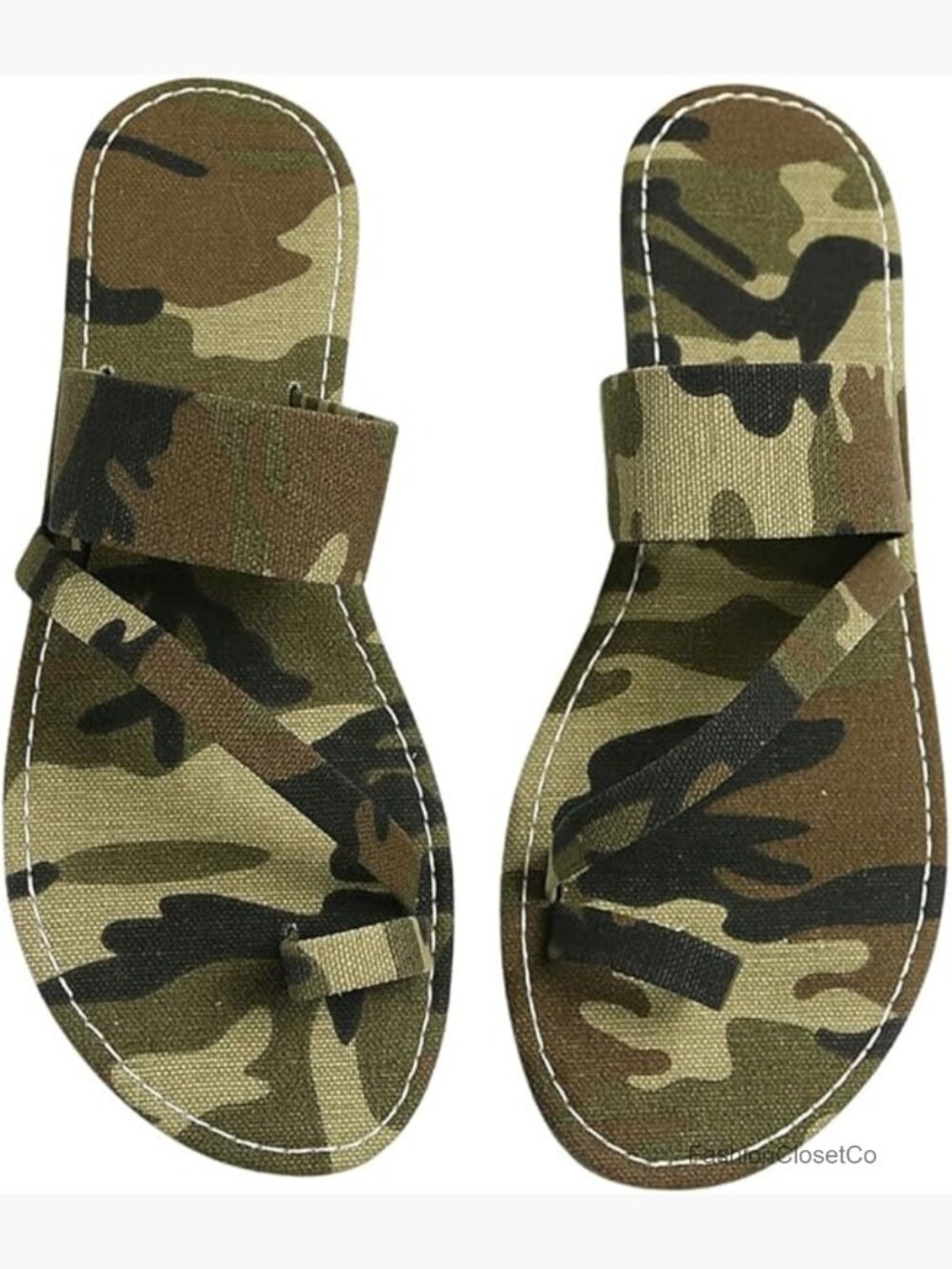 Camo Print Thong Strappy Flat Sandals Open Toe Slide Flip Flops